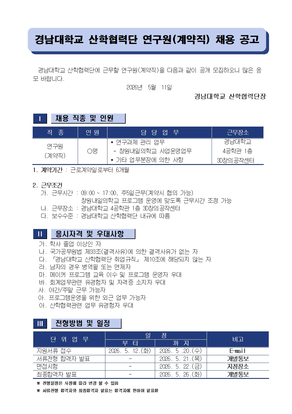 [채용공고] 경남대학교 산학협력단 연구원(계약직) 채용 안내1